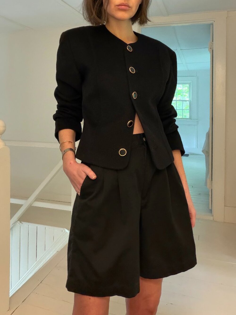 Ann Taylor Vintage 90s Wool Cashmere Collarless Blazer Jacket Black Size 4